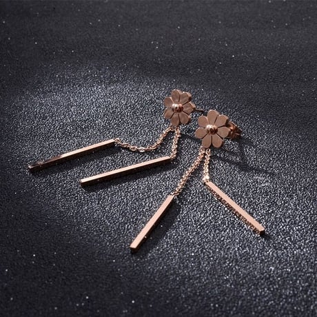 ピアス フラワー 花 チェーン 金属アレルギー対応 スタッドピアス アクセサリー チタンスチール316L DTC-573913280047