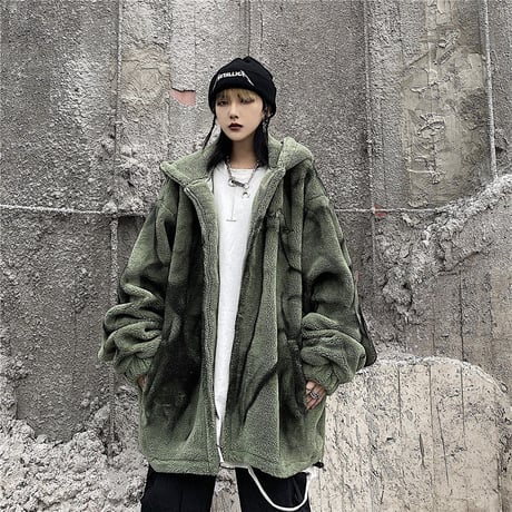 ユニセックス タイダイ柄 フード付き ボアジャケット ラムウール ボアパーカー ジップアップ オーバーサイズ 韓国ファッション メンズ レディース ストリート系 DTC-657933801736