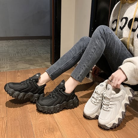 ダットスニーカー レースアップ ヒール6cm 厚底 22.5～25.0cm 韓国ファッション レディース 厚底スニーカー 歩きやすい スポーツ かわいい ガーリー 612789956033
