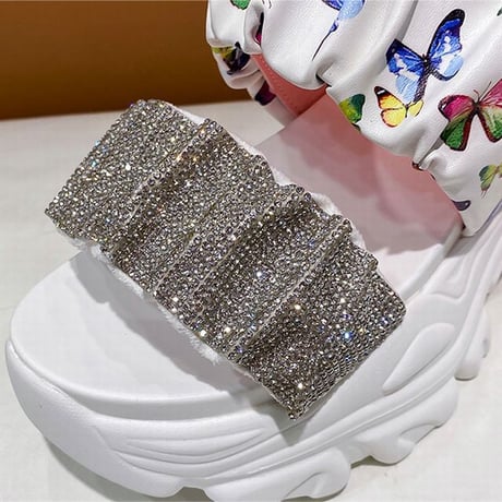 スポーツサンダル 22.0～24.5cm 厚底 スポサン ラインストーン バタフライ柄 厚底サンダル サンダル カジュアル 韓国ファッション レディース DTC-675536022627