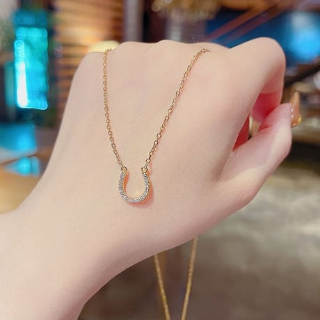 ネックレス ホースシュー 馬蹄 CZ 金属アレルギー対応 チェーン付き U字 ペンダント アクセサリー チタン メッキ シンプル ジュエリー DTC-a652504161020