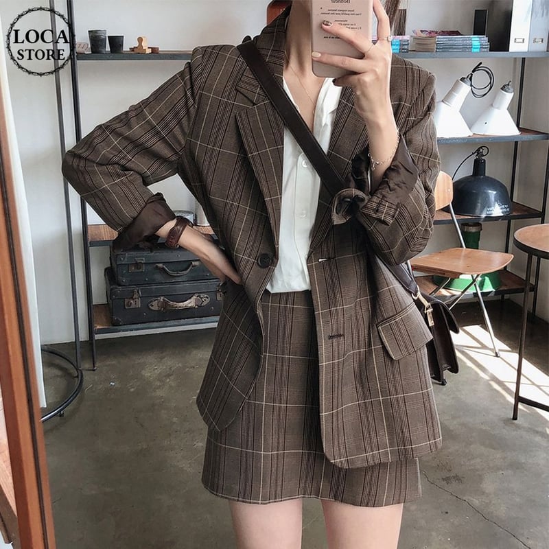 セットアップ テーラードジャケット ＋ ミニスカート 韓国ファッション