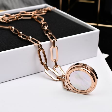 リバーシブル ネックレス 金属アレルギー対応 イミテーションパール シェル チェーン付き ペンダント シンプル チタンスチール アクセサリー DTC-525910169281