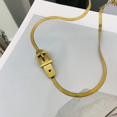ベルトバックルモチーフ チョーカー 金属アレルギー対応 ネックレス スネークチェーン アクセサリー チタンスチール K14メッキ シンプル ジュエリー DTC-650453202865