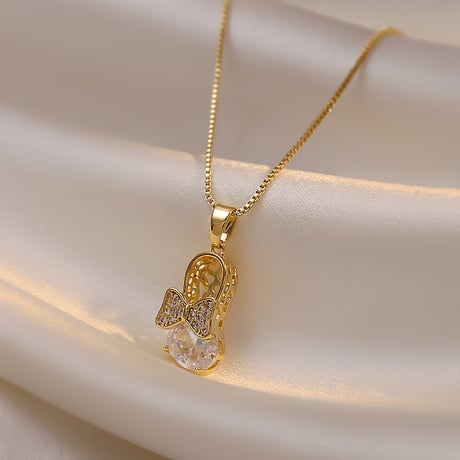 ネックレス サンダルモチーフ CZ チェーン付き ペンダント アクセサリー 合金 K14メッキ シンプル ジュエリー シルバー ゴールド DTC-644446549094