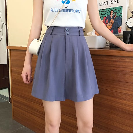 ワイドパンツ ショートパンツ 薄手 韓国ファッション レディース ショート丈 ハイウエスト ガーリー DTC-618569677358