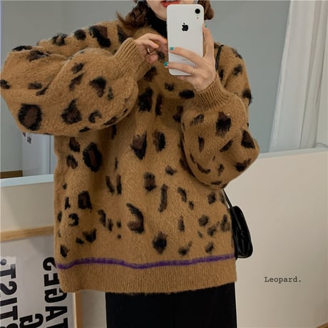 ニット セーター 3カラー レオパード柄 ヒョウ柄長 袖 プルオーバー 韓国ファッション レディース トップス ラウンドネック 大人可愛い かわいい ガーリー DTCA-688582321649