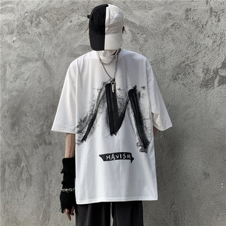 ユニセックス Tシャツ 半袖 メンズ レディース ラウンドネック 落書き風 グラフィティプリント オーバーサイズ 大きいサイズ ルーズ ストリート TBN-617876524078