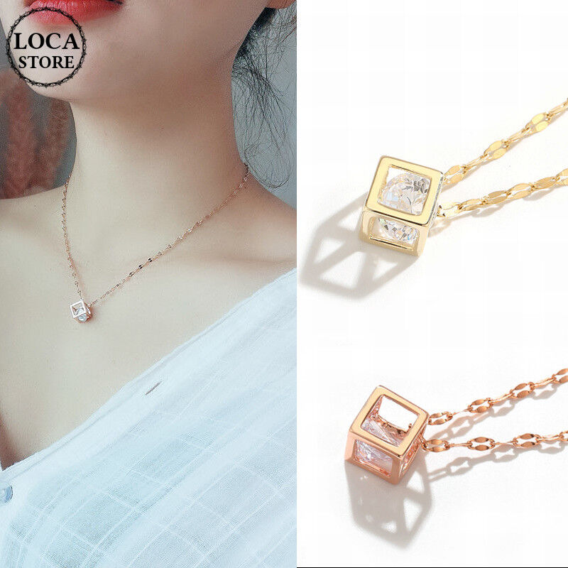 ネックレス キューブ CZ チェーン付き 金属アレルギー対応 ペンダント