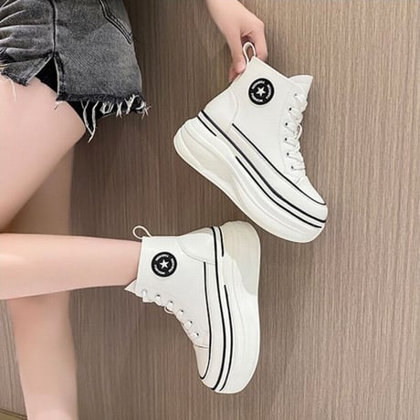 厚底 ハイカットスニーカー 22.0～24.5cm ハイトップ ショートブーツ シューレース カジュアル 韓国ファッション レディース 大人可愛い ガーリー DTC-681860323294