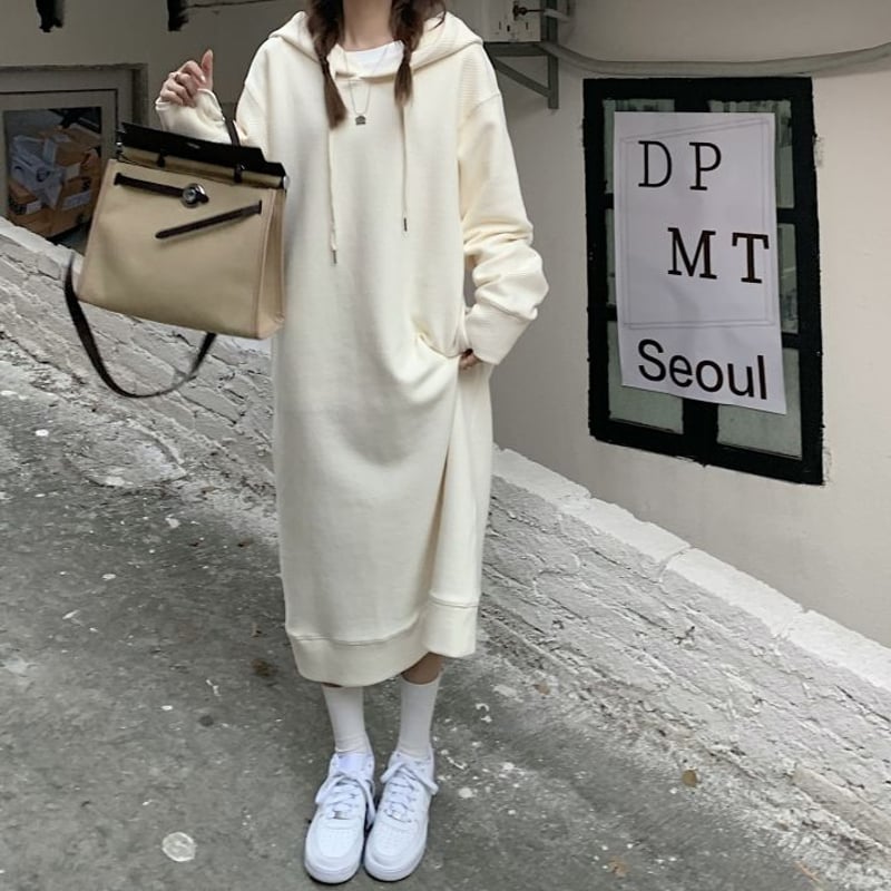フード付きワンピース パーカーワンピース ロング丈 ゆったり フード付きワンピース パーカーワンピース ロング丈 ゆったり