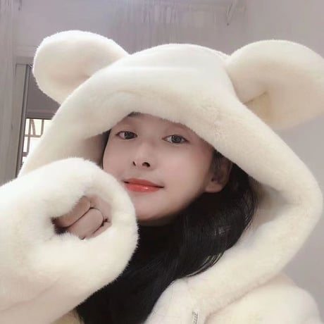 クマ耳 フード付き ボアブルゾン フェイクファー ファーブルゾン ボアジャケット アウター もこもこ ボア ゆったり レトロ 大人可愛い ガーリー カジュアル DTCA-745996723815