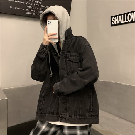 フード付きデニムジャケット フード取り外し可能 ドッキングトップス パーカー デニムジャケット 重ね着風 長袖 レトロ 韓国ファッション レディース カジュアル DTC-653861660711