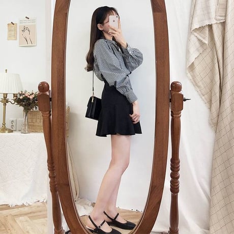 レディース Aライン ミニスカート ハイウエスト フェミニン Aラインスカート フェミニン 韓国ファッション オルチャン (DCT-589701561017)