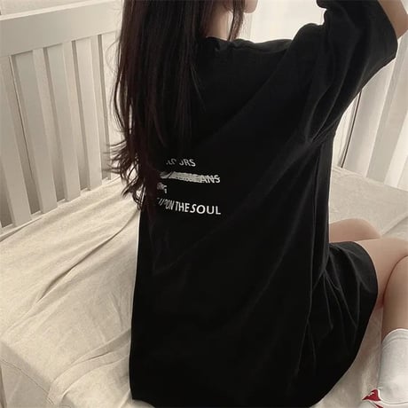 Tシャツ ワンポイント レタープリント 半袖 ドロップショルダー クルーネック シンプル ルーズ レトロ 大人可愛い ガーリー カジュアル ストリート女子 DTCA-833491440518