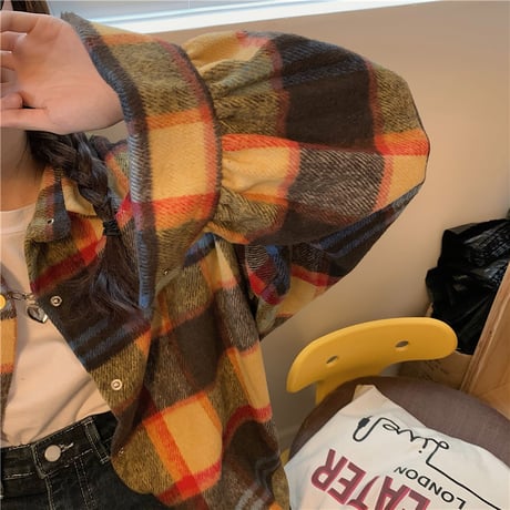 チェック柄 シャツ 長袖 厚手 暖かい アウター チェックシャツ ジャケット ゆったり レトロ 韓国ファッション レディース 大人可愛い ガーリー カジュアル DTC-658148041523