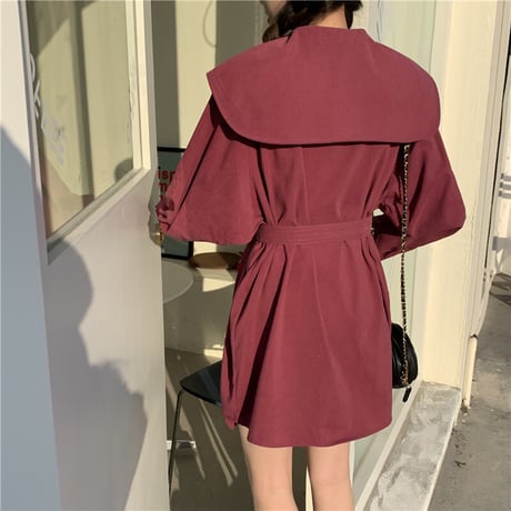 ブラウス シャツ 大きい襟 ベルト 長袖 韓国ファッション レディース ワンピース トップス ゆったり カットソー 大人可愛い ガーリー DTC-625594554550