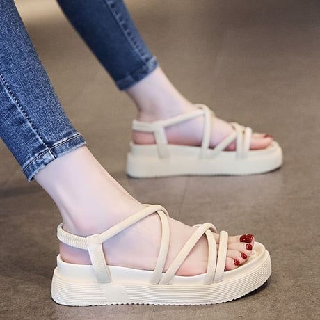 クロスストラップ サンダル 22.5～25.0cm プラットフォーム 厚底 ビーチサンダル フラット 美脚効果 トレンド かわいい 韓国ファッション レディース DTC-698080041418
