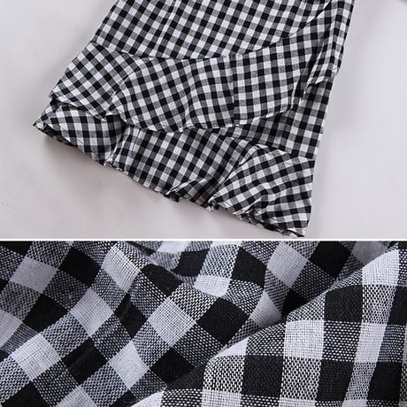 レディース リボン付きギンガムチェックワンピース オフショルダー フェミニン 韓国ファッション (DCT-555853294077)