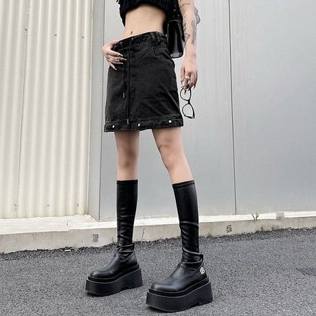 2WAY デニムスカート タッセル ハイウエスト Aライン デニム スカート レトロ 韓国ファッション レディース 大人可愛い ガーリー DTC-740222259539