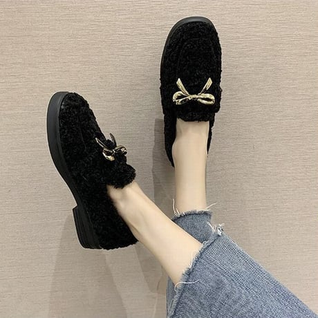 ファーシューズ ラムウール パンプス 22.5～25.0cm韓国ファッション レディース ボアシューズ ファー 防寒 もこもこ 歩きやすい 履きやすい カジュアル 631545625682