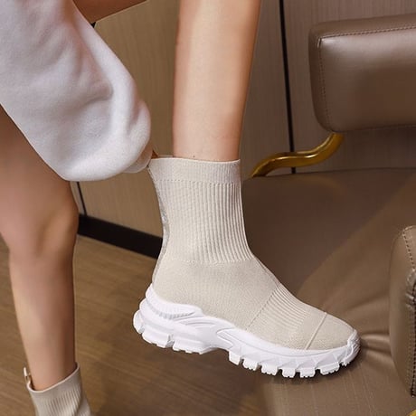 厚底 ソックススニーカー ショートブーツ 22.5〜25.0cm ソックスシューズ ハイカット スニーカー 歩きやすい 美脚 韓国ファッション レディース DTCA-665744835240
