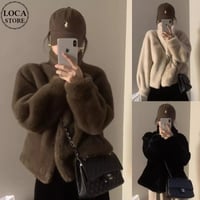 ファージャケット ボアジャケット アウター ショート丈 ボタン留 スタンドカラー ファー フェイクファー ショートコート ルーズ 長袖 レトロ 大人可愛い ガーリー DTCA-846762436716