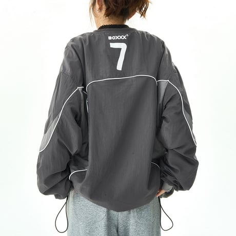 ユニセックス トップス ナイロン バイカラー スウェット 防水 ドロスト プルオーバー ジャージ 長袖 オーバーサイズ カジュアル ストリート系ファッション DTCA-828796696849