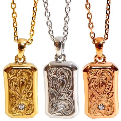 ハワイアンジュエリー ネックレス プレート 刻印可能商品 金属アレルギー対応 メンズ レディース スクロール CZ サージカル ステンレス シルバー ゴールド ピンクゴールド gps81209
