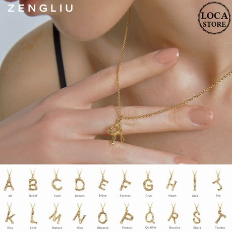 ネックレス ペンダント アルファベット A～Z イニシャル チェーン付き 韓国アクセサリー キラキラ 合金 シルバー925 アクセサリー DTC-613728242703