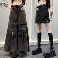 2WAY デニムスカート タッセル ハイウエスト Aライン デニム スカート レトロ 韓国ファッション レディース 大人可愛い ガーリー DTC-740222259539