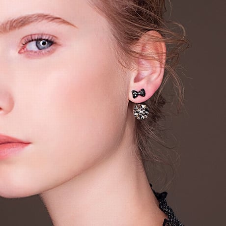 ピアス リボン CZ キラキラ 韓国アクセサリー キャッチ CZ キュービックジルコニア 合金 シルバー925 アクセサリー DTC-559637702621