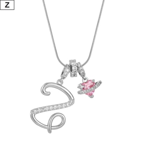 イニシャル Ａ-Ｚ ネックレス チェーン付き シルバー アルファベット ハートチャーム スネークボーンチェーン ペンダント アクセサリー 合金 ジュエリー DTCA-1026122476779
