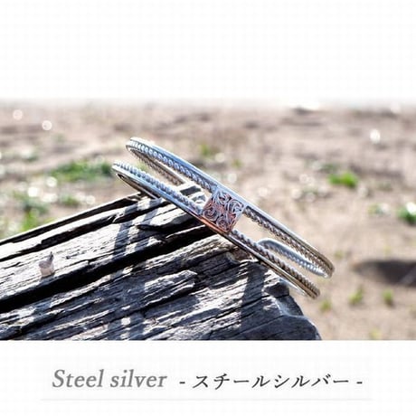 ハワイアンジュエリー バングル メンズ レディース ペア カレイキニ スクロール ステンレス 金属アレルギー対応 スチールシルバー イエローゴールド ピンクゴールド gbg8141
