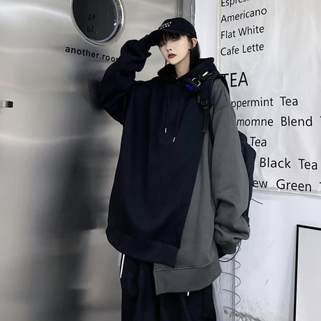 ユニセックス パーカー アシンメトリー 重ねデザイン プラスベルベット ルーズ 韓国ファッション メンズ レディース 男女兼用 アシメ カジュアル ストリート系 DTC-634512223674
