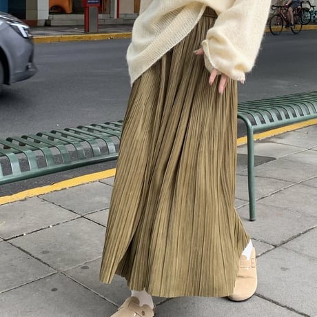 プリーツスカート ベルベット Aラインスカート ハイウエスト ウエストゴム ロングスカート レトロ 韓国ファッション レディース 大人可愛い ガーリー フェミニン DTC-739096406268