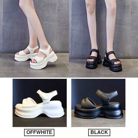 厚底サンダル スポーツサンダル 22.5～25.0cm オープントゥ マジックテープ 厚底 美脚効果 サンダル スポサン カジュアル 韓国ファッション レディース DTC-716043736999