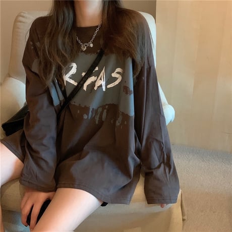 長袖 Tシャツ 前後で丈違い 両側スリット韓国ファッション レディース ロングTシャツ ロンt トップス ゆったり カットソー 大人可愛い ガーリー DTC-626527399174