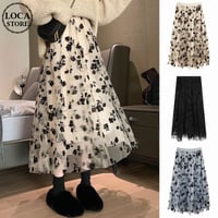 花柄チュールスカート レース ギャザー ロング丈 ハイウエスト ウエストゴム 韓国ファッション レディース プリーツスカート 大人可愛い ガーリー フェミニン DTC-632675803518