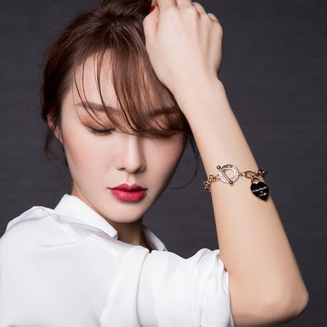 ブレスレット ハートメダル 韓国アクセサリー レディース 金属アレルギー対応 ピンクゴールド ローズゴールド チタン 敏感肌 DTC-527197142953