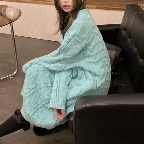 ケーブル編み ニットワンピース ロング丈 ニット 長袖 ゆったり クルーネック ルーズウエスト 韓国ファッション レディース カジュアル 大人可愛い ガーリー DTC-665138187843