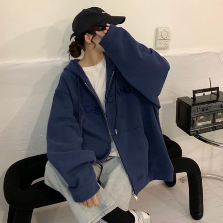 ジップアップ パーカー フーディー 薄手 ルーズ オーバーサイズ ゆったり 大きめ 長袖 レトロ カジュアル ストリート系ファッション ストリート女子 DTCA-647056396210
