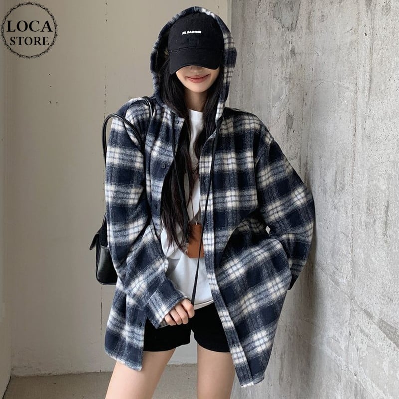 フード付き チェックシャツ パーカー チェック柄 シャツ ウール