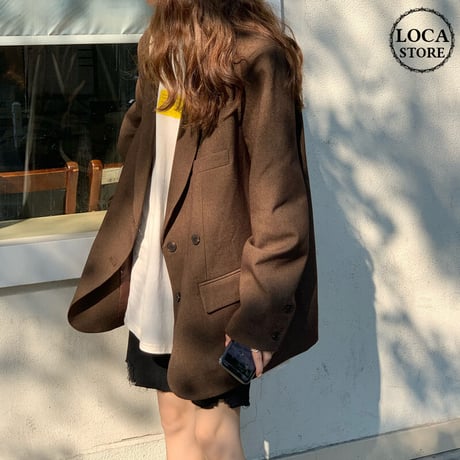 テーラードジャケット ダブルブレスト  ルーズ 韓国ファッション レディース ジャケット ブレザー レトロ シンプル ガーリー DTC-627412855563