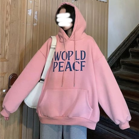 パーカー プラスベルベット WORLDPEACE プルオーバー オーバーサイズ 韓国ファッション レディース トップス 裏起毛 ガーリー カジュアル ストリート系 DTC-654398609236