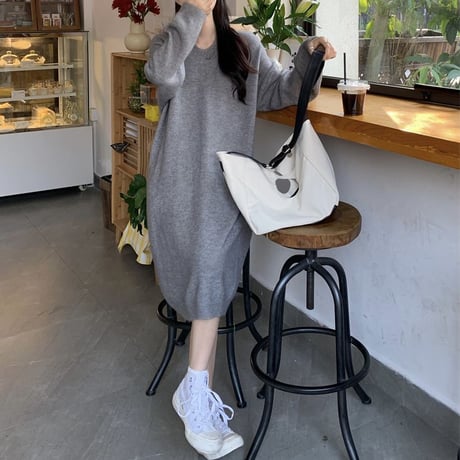 フード付き ニットワンピース ロングワンピース ルーズ ゆったり ルーズウエスト 長袖 レトロ 韓国ファッション レディース 大人可愛い ガーリー DTC-682629628231