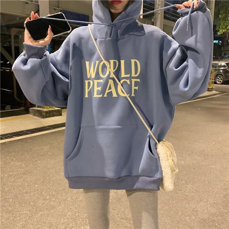 パーカー プラスベルベット WORLDPEACE プルオーバー オーバーサイズ 韓国ファッション レディース トップス 裏起毛 ガーリー カジュアル ストリート系 DTC-654398609236