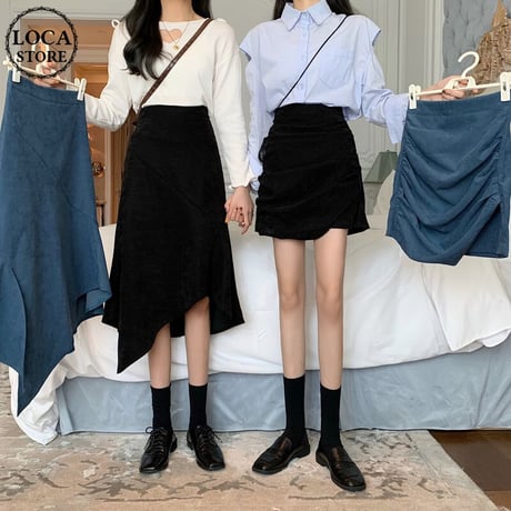 【2点セット】 ミニスカート ＆ ロングスカート ラップ風 ヘムライン 不規則デザイン アシンメトリー ハイウエスト 韓国ファッション 大人可愛い ガーリー DTC-624794209402