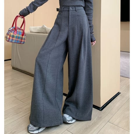 ワイドパンツ タック モップパンツ ドレープ フレア ハイウエスト ルーズ レトロ 韓国ファッション レディース 大人可愛い ガーリー カジュアル DTC-861649753291