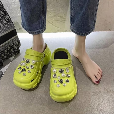 2way 厚底 サンダル 22.0～25.0cm ビジュー ラインストーンチェーン スリッパ ビーチサンダル 厚底サンダル トレンド 韓国ファッション レディース DTC-703229443719